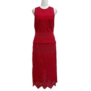 Tadashi Shoji Red Crochet Lace Jacques Midi Dress